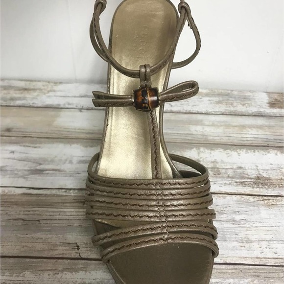 GUCCI Vegas Gold Leather Platform Wedges 38 - Picture 3 of 8